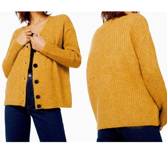 NWOT TopShot Gold Mustard Yellow Button Up Ribbed Cardigan Sweater Size US 12 - Picture 11 of 11